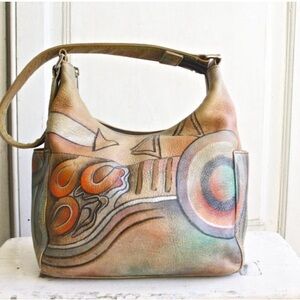 Anuschka Orange and Blue Artistic Shoulder Bag